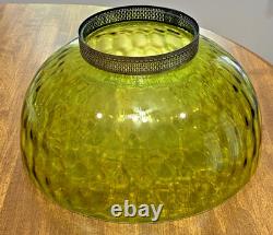 HUGE 14 Green Optic Glass Hanging Swag Hurricane Lamp Brass withCrystals MCM