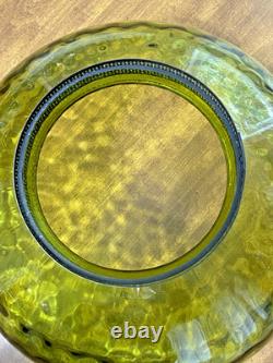 HUGE 14 Green Optic Glass Hanging Swag Hurricane Lamp Brass withCrystals MCM