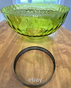 HUGE 14 Green Optic Glass Hanging Swag Hurricane Lamp Brass withCrystals MCM