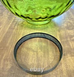 HUGE 14 Green Optic Glass Hanging Swag Hurricane Lamp Brass withCrystals MCM