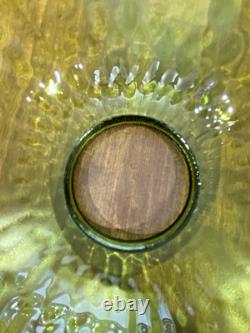 HUGE 14 Green Optic Glass Hanging Swag Hurricane Lamp Brass withCrystals MCM