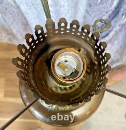 HUGE 14 Green Optic Glass Hanging Swag Hurricane Lamp Brass withCrystals MCM