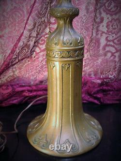 HUGE! Antique c1920 Pittsburgh Reverse Painted Lamp8 Panel Chipped ice Shade