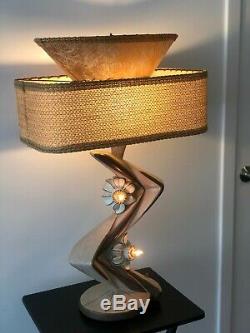 HUGE Unique Vintage MCM Table Lamps(2) 50's, MINT condition Original shades WOW