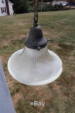 HUGE VINTAGE 1930's HANGING ACORN HOLOPHANE PENDANT LIGHT withDECORATIVE LAMPSHADE