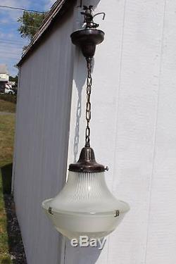 HUGE VINTAGE 1930's HANGING ACORN HOLOPHANE PENDANT LIGHT withDECORATIVE LAMPSHADE