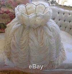 HUGE Vintage Lamp Shade Ruched Off White Shabby Cottage Fringe