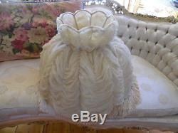 HUGE Vintage Lamp Shade Ruched Off White Shabby Cottage Fringe