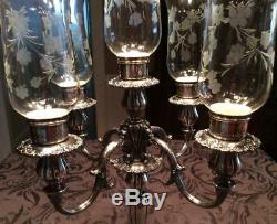 HUGE Vtg RARE WALLACE BAROQUE 5 candlestick CANDELABRA lamp shades Silver #266