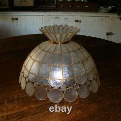 Handmade Mid Century Vtg Capiz Shell Ceiling Lg Lamp Swag Light Fixture Shade