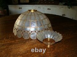 Handmade Mid Century Vtg Capiz Shell Ceiling Lg Lamp Swag Light Fixture Shade