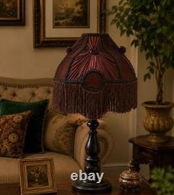 Handmade Victorian Lampshade Burgundy Fabric Fringe Vintage Table Lamp Shade