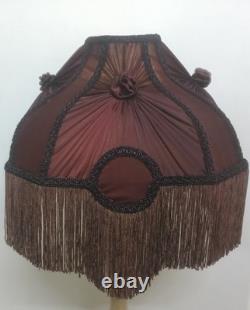 Handmade Victorian Lampshade Burgundy Fabric Fringe Vintage Table Lamp Shade