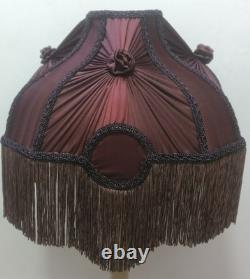 Handmade Victorian Lampshade Burgundy Fabric Fringe Vintage Table Lamp Shade