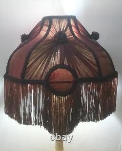 Handmade Victorian Lampshade Burgundy Fabric Fringe Vintage Table Lamp Shade