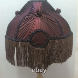 Handmade Victorian Lampshade Burgundy Fabric Fringe Vintage Table Lamp Shade