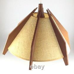 Hanging Lamp Shade Teak Mid Century Modern Atomic Vintage Adjustable S670