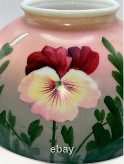 Hanging Oil Kerosene Lamp Shade Pansy Motif Opal Glass for 14 Fitter Antique Hanging Oil Kerosene Lamp Shade Pansy Motif Opal Glass for 14 Fitter Antique