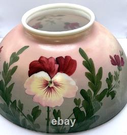 Hanging Oil Kerosene Lamp Shade Pansy Motif Opal Glass for 14 Fitter Antique