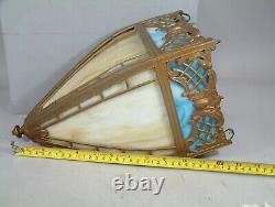 Hanging Victorian Slag Stained Glass Shade Good Condition LOOK