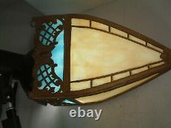 Hanging Victorian Slag Stained Glass Shade Good Condition LOOK
