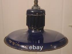 Heavy Duty Antique Industrial Shop Lamp Abolite Cobalt Blue Porcelain Shade