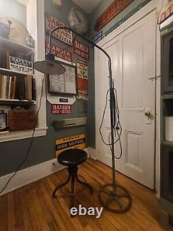 Heavy Duty Antique Industrial Shop Lamp Abolite Cobalt Blue Porcelain Shade