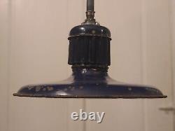Heavy Duty Antique Industrial Shop Lamp Abolite Cobalt Blue Porcelain Shade