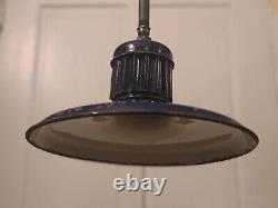 Heavy Duty Antique Industrial Shop Lamp Abolite Cobalt Blue Porcelain Shade