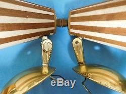Home Or Vintage Camper MID Century Modern Teak Wall Lamps Wooden Strip Shades