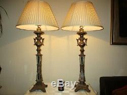 Huge Pair Of Vintage Art Deco Style French Empire Table Lamps + Vintage Shades