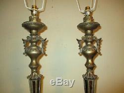 Huge Pair Of Vintage Art Deco Style French Empire Table Lamps + Vintage Shades