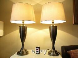 Huge Pair Of Vintage Brass Gilt Table Lamps With Vintage Shades