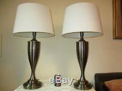 Huge Pair Of Vintage Brass Gilt Table Lamps With Vintage Shades