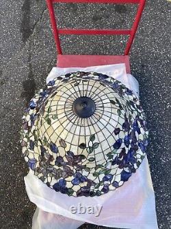 Huge Real Tiffany Stained Glass Lamp Shades 36''Diameter X 13.5 Vintage