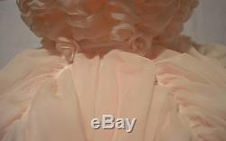 Huge Vintage Lamp Shade Ruched Pale Pink Sheer With Scalloped Fringe Shabby