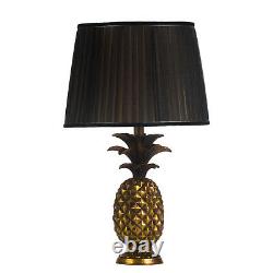 Isla Antique Gold Pineapple Shaped Table Lamp & Black Pleated Shade Luxury 59cm