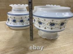LAMP LIGHT SHADES Vintage Quoizel Abigail Adams Blue Glass GWTW Set Of 3 -NICE
