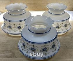 LAMP LIGHT SHADES Vintage Quoizel Abigail Adams Blue Glass GWTW Set Of 3 -NICE