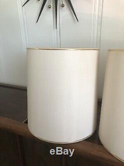 LARGE Matching Pair Of Vintage Mid Century Modern Stiffel Drum Lamp Shades EUC