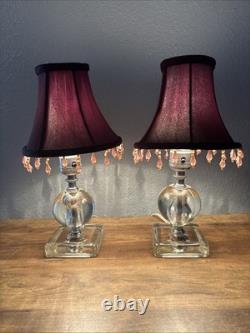 LEVITON Art Deco Ball glass Orb Table Boudoir Lamp Beaded Fringe Shade Set Of 2