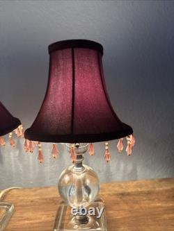 LEVITON Art Deco Ball glass Orb Table Boudoir Lamp Beaded Fringe Shade Set Of 2