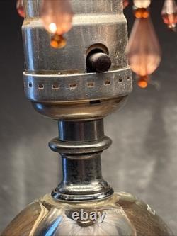 LEVITON Art Deco Ball glass Orb Table Boudoir Lamp Beaded Fringe Shade Set Of 2