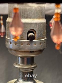 LEVITON Art Deco Ball glass Orb Table Boudoir Lamp Beaded Fringe Shade Set Of 2