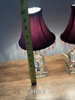 LEVITON Art Deco Ball glass Orb Table Boudoir Lamp Beaded Fringe Shade Set Of 2