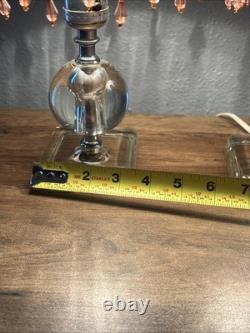 LEVITON Art Deco Ball glass Orb Table Boudoir Lamp Beaded Fringe Shade Set Of 2