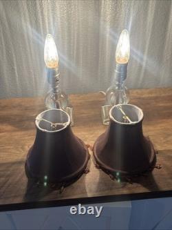 LEVITON Art Deco Ball glass Orb Table Boudoir Lamp Beaded Fringe Shade Set Of 2