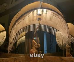 Lady Dancing Posing Table Lamp with Beaded Lamp Shade 26 Vintage