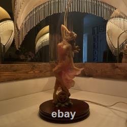 Lady Dancing Posing Table Lamp with Beaded Lamp Shade 26 Vintage