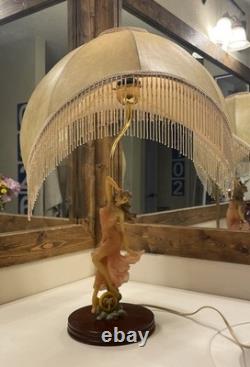 Lady Dancing Posing Table Lamp with Beaded Lamp Shade 26 Vintage
